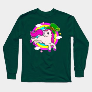 St Patricks Day Unicorn Leprechaun Long Sleeve T-Shirt